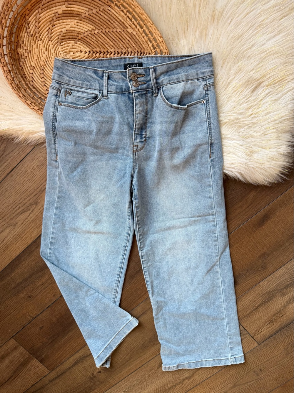 Curve Appeal Wide Leg Jeans High-Rise Denim Light Wash Size 6/28